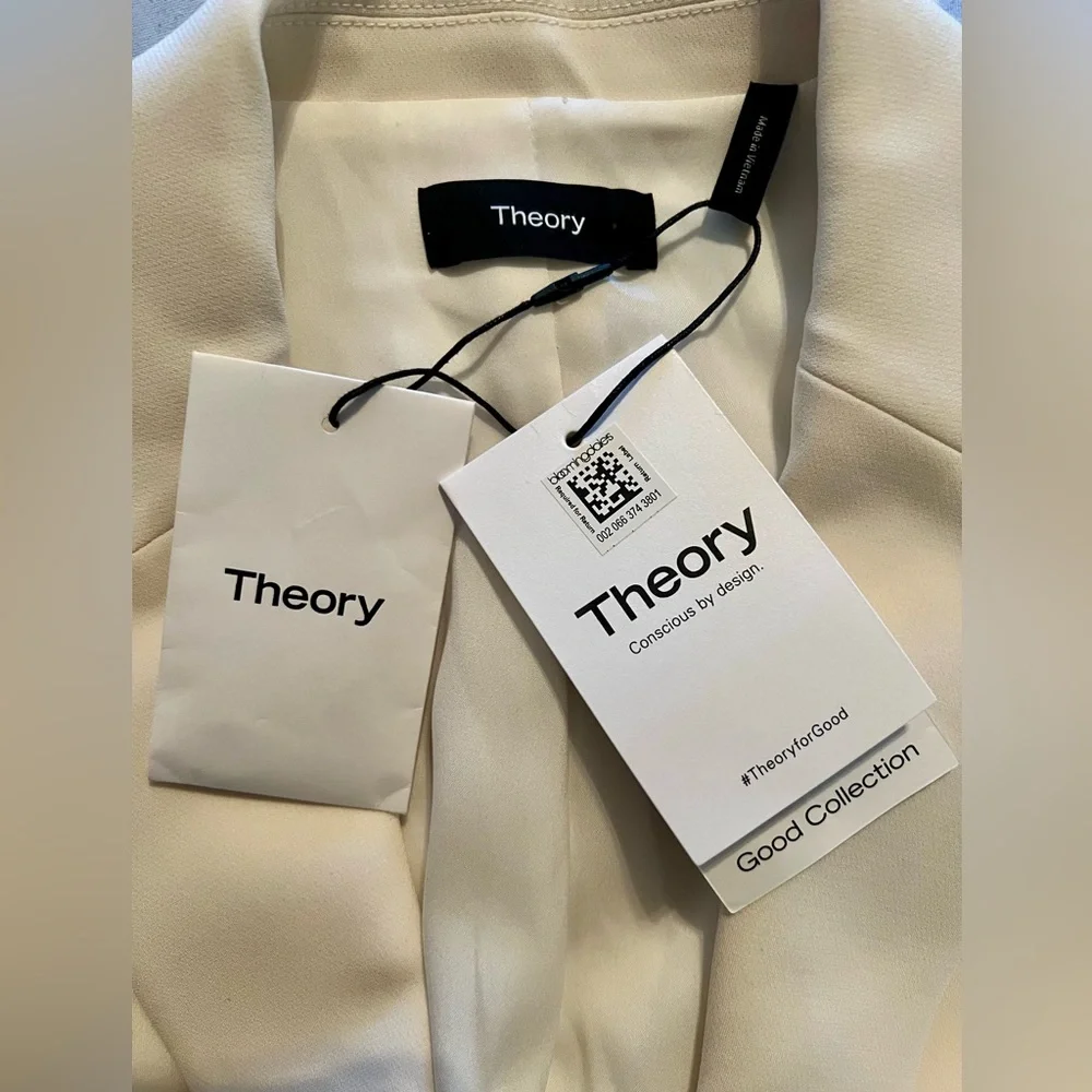NWT Theory Relax SB JKT Rice Admiral Crepe White Jacket - Size 8 - Picture 3 of 9